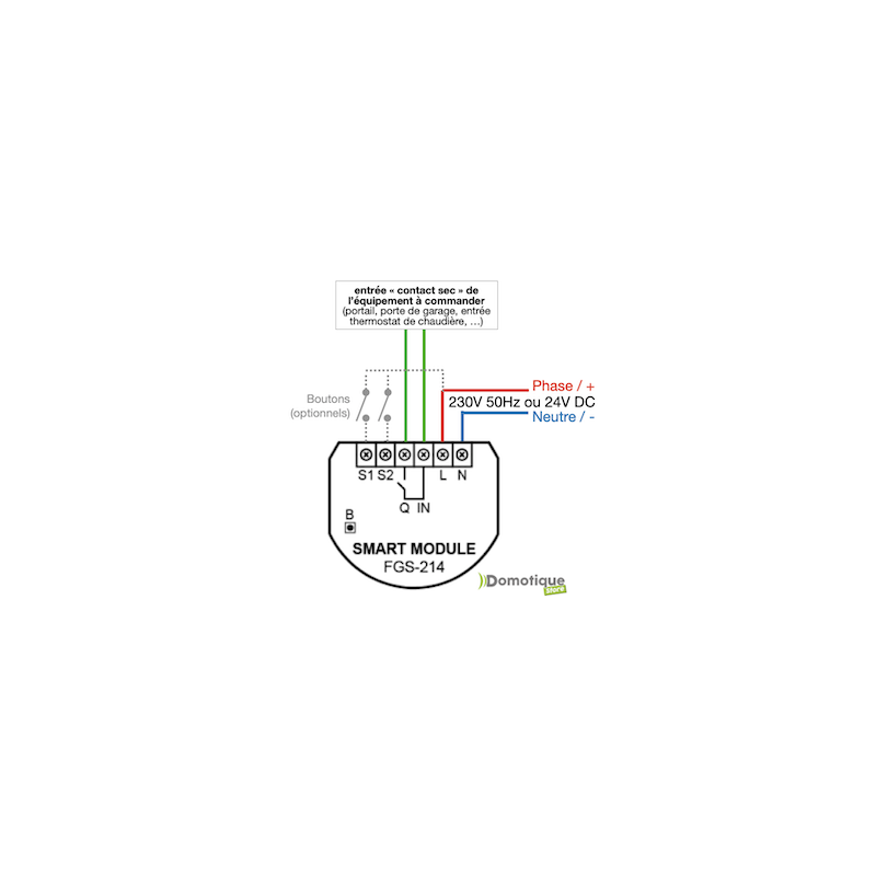 Fibaro FGS-214 Smart Module - Micromodule Z-Wave Plus à contact sec simple sortie On/Off (remplace FGS-212)