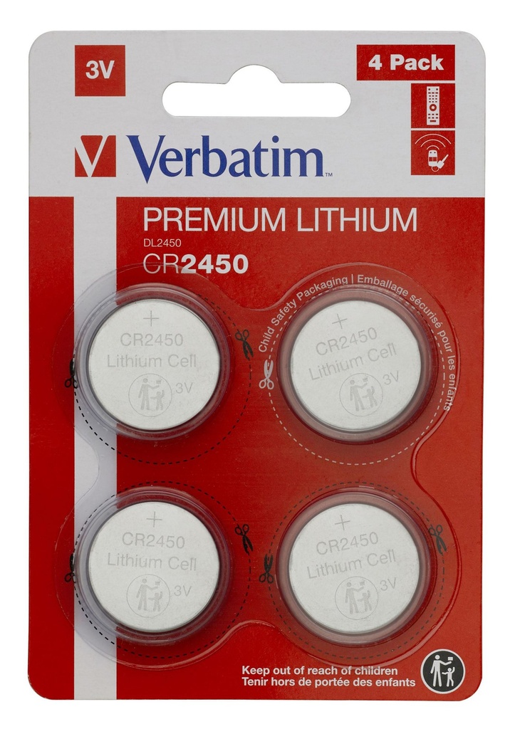 Verbatim Pile CR2450 3V Lithium  (4 pack)