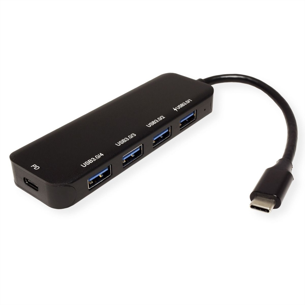 Roline-Value 14.99.5038 USB 3.2 Gen 1 Hub, 4 Ports, Type C connection cable, with PD
