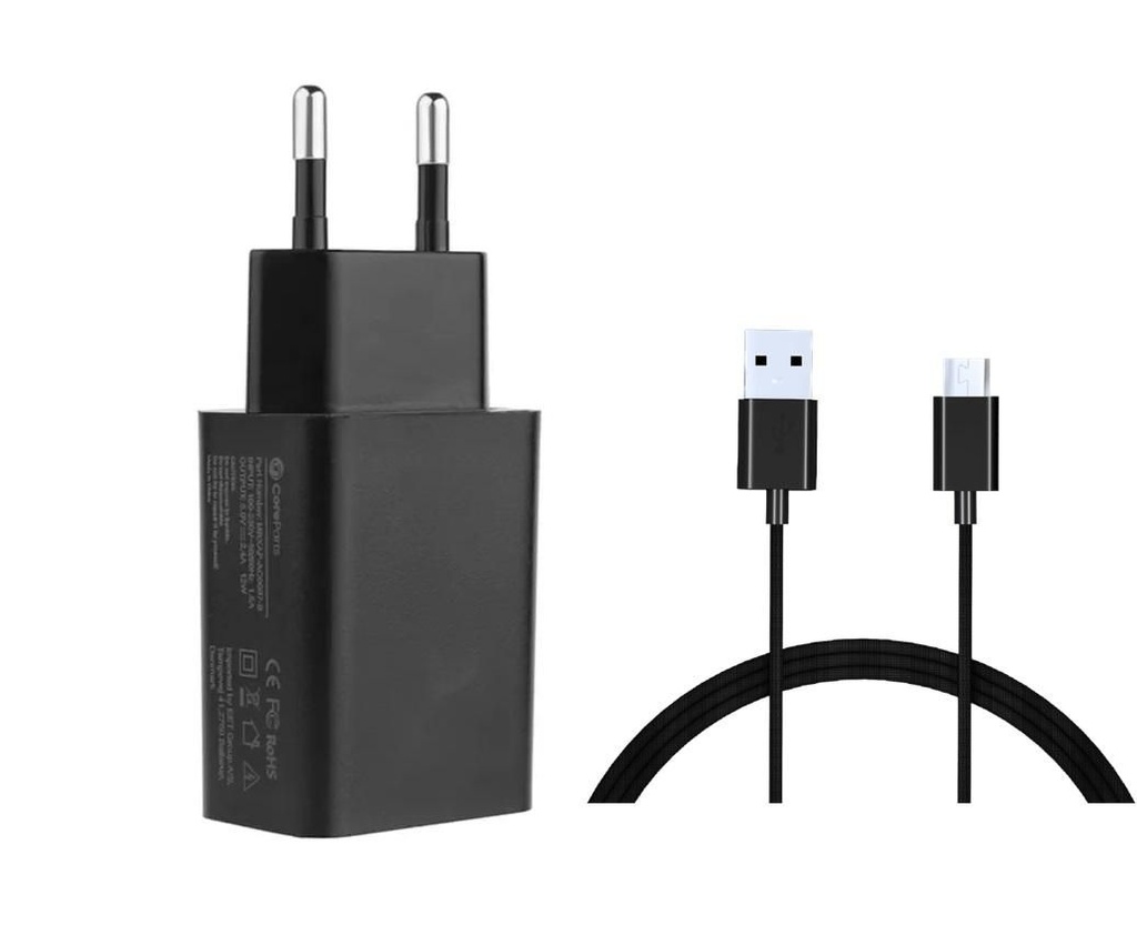 CoreParts USB Adaptateur  12 W 5 V 2,4 A, sortie USB-A (f) Noir avec câble USB-A vers MicroUSB