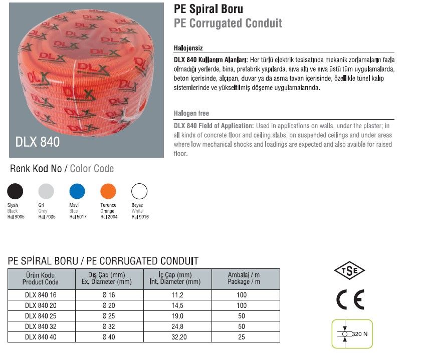 DLX-84032 GAINE FLEXIBLE PE Ø 32  POUR CABLE AVEC TIRE FIL Ø32/50M
