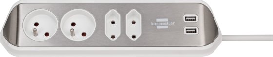 Brennenstuhl ESL0202USB Prolongateur multiprise avec fonction de charge USB 4 voies 2x contact de protection &amp; 2x Euro argent/blanc