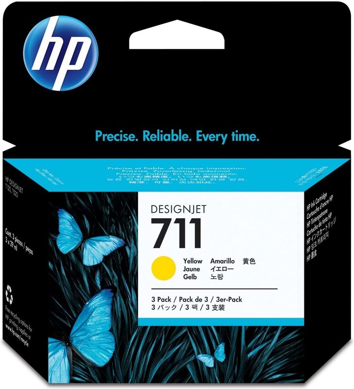HP 711 (CZ136A) - Paquet de 3 - Jaune - Cartouche d'encre - Multipack
