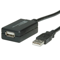 [USB2.0-EXT12m] Roline-Value 12.99.1110 USB 2.0 Extension Cable, active with Repeater, black, 12 m
