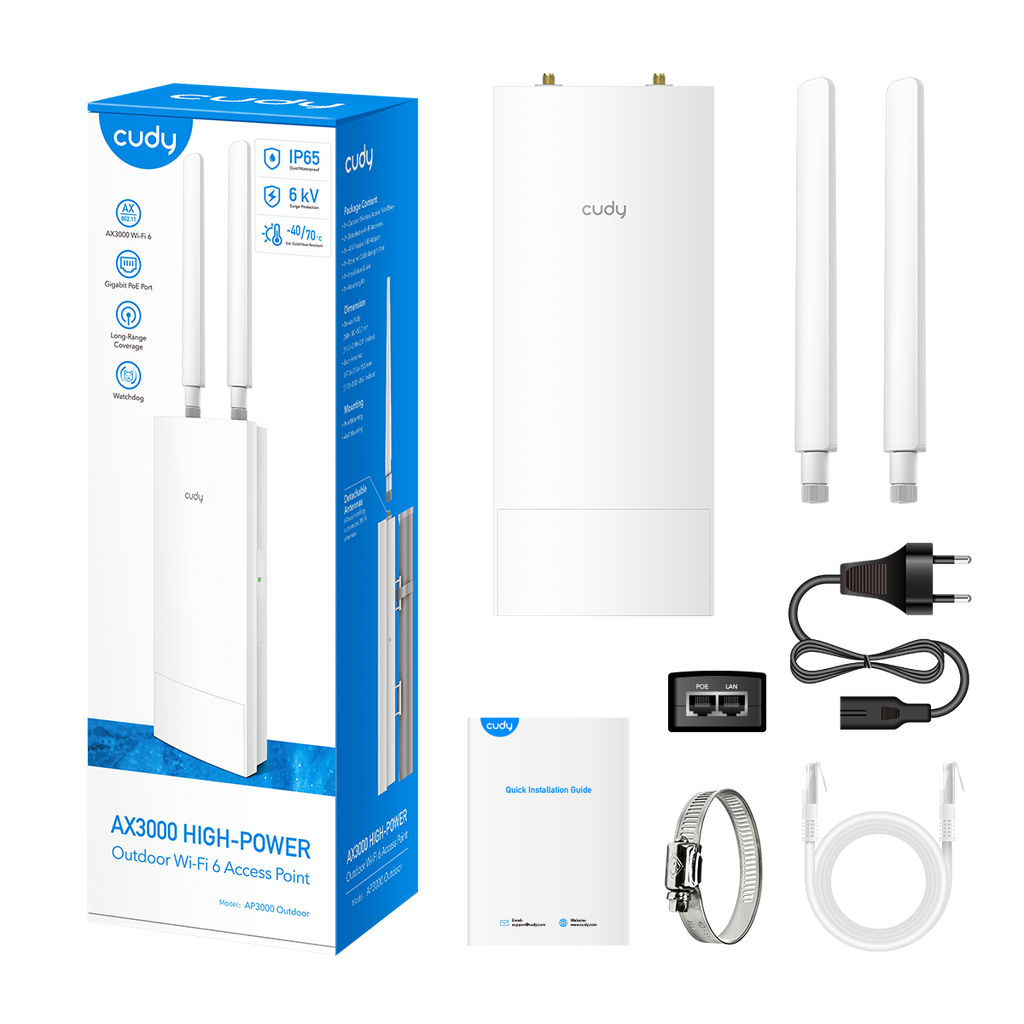 Cudy AP3000 Outdoor Point d'accès extérieur WiFi 6 2,5G haute puissance AX3000