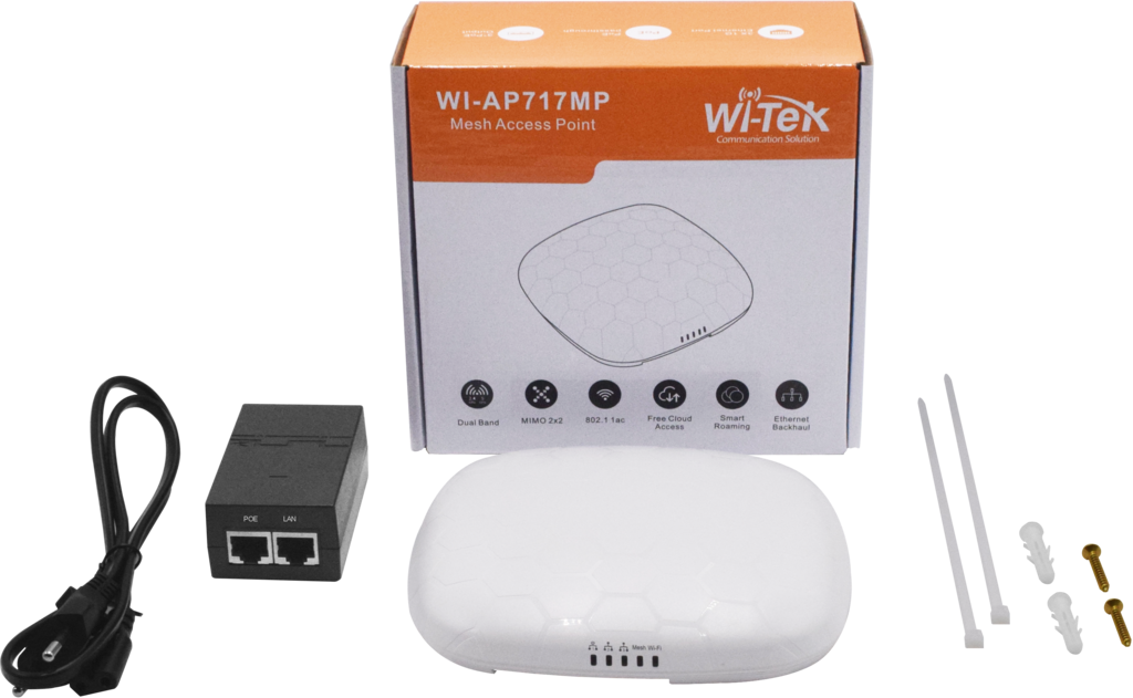 Wi-Tek WI-AP717MP Point d'accès MESH 1200 Mbps pour montage au plafond. 3 ports PoE Gigabit Ethernet. 300 Mbps à 2,4 GHz + 867 Mbps à 5 GHz.